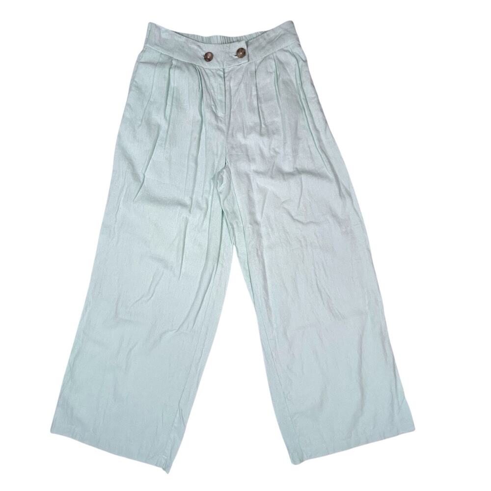 Cato Mint Green Linen Blend Wide Leg Pants 4 Pleated Elastic Business Casual